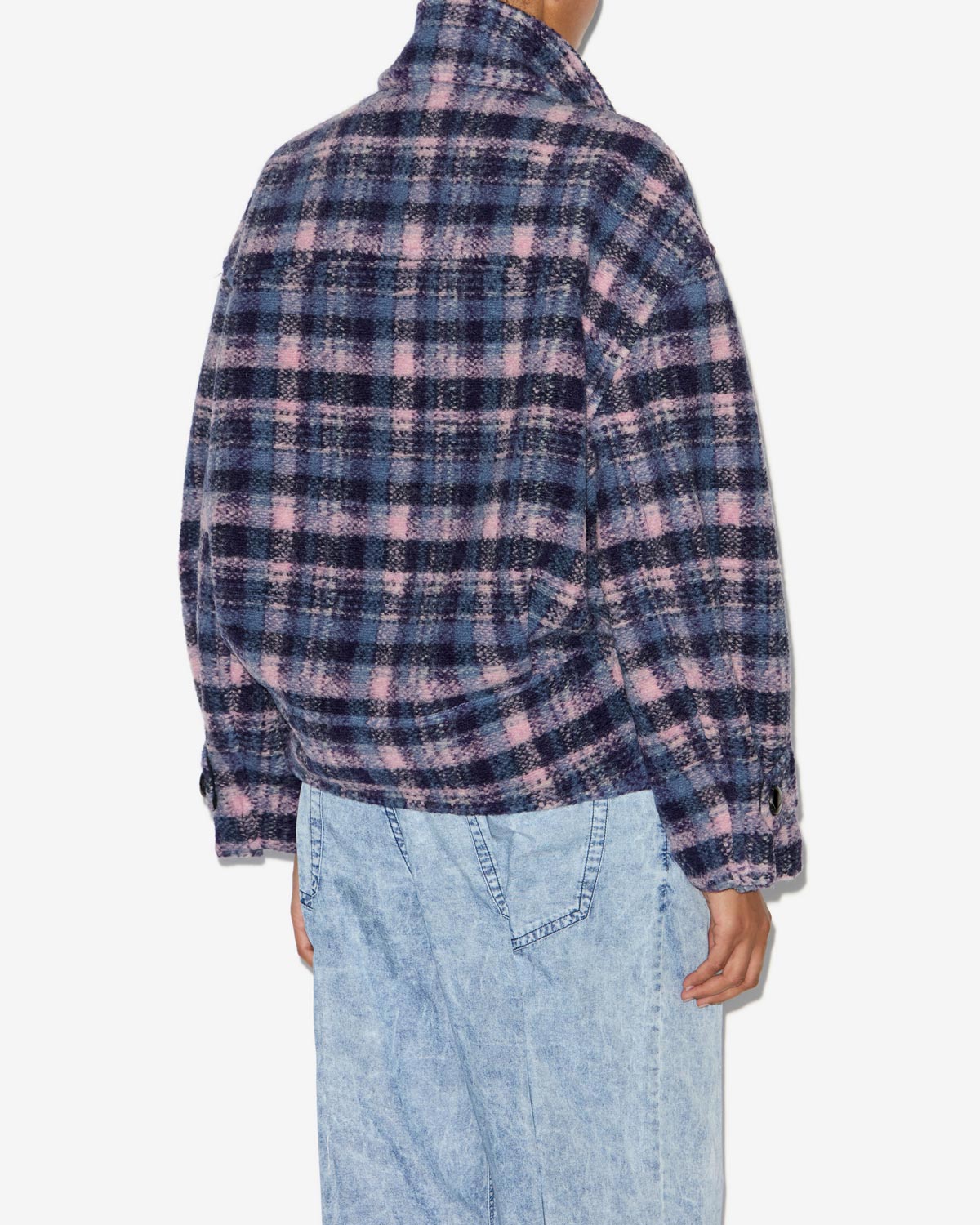 Chic Laeli Cropped Checkered Wool Blend Coat - Lilac-Navy