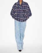 Chic Laeli Cropped Checkered Wool Blend Coat - Lilac-Navy