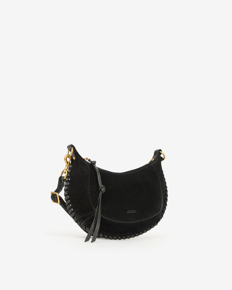 Isabel Marant Oskan Moon Braided Suede Calfskin Shoulder Crossbody Bag Black