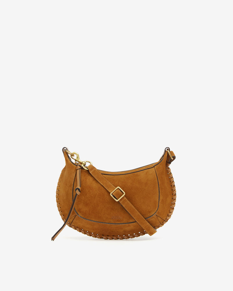 Isabel Marant Oskan Moon Braided Suede Calfskin Shoulder Crossbody Bag Cognac