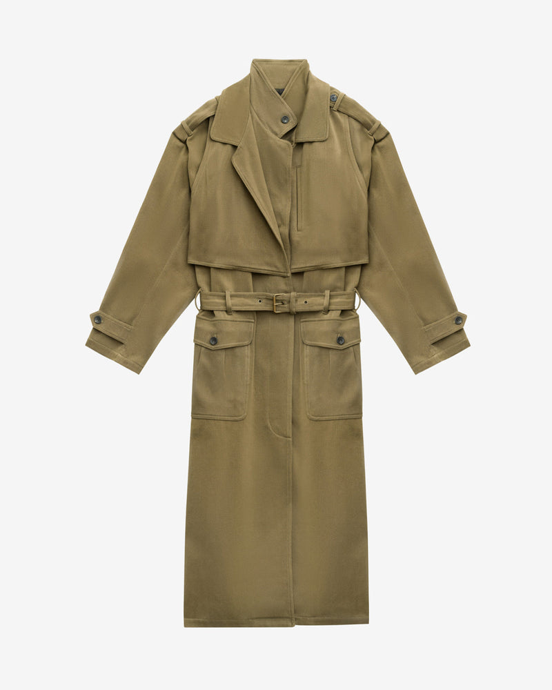 Isabel Marant Jaida Bronze Cotton Twill Long Trench Coat with Elegant Details