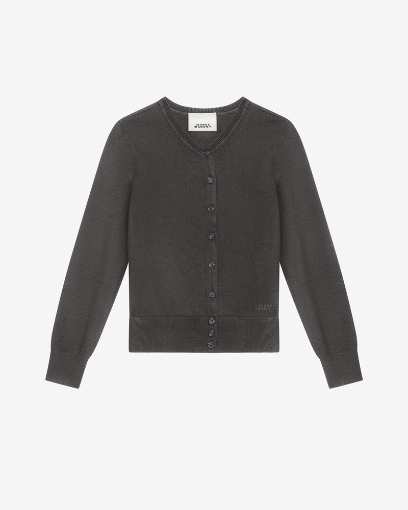 Isabel Marant Kleo Anthracite Round Neck Fitted Knit 3/4 Sleeve Cardigan