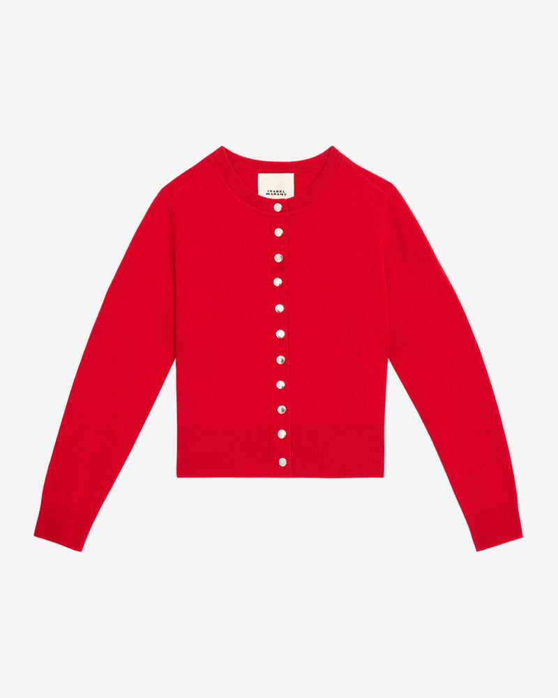 Luxurious Isabel Marant Merino Wool Cashmere Poppy Red Fitted Cardigan