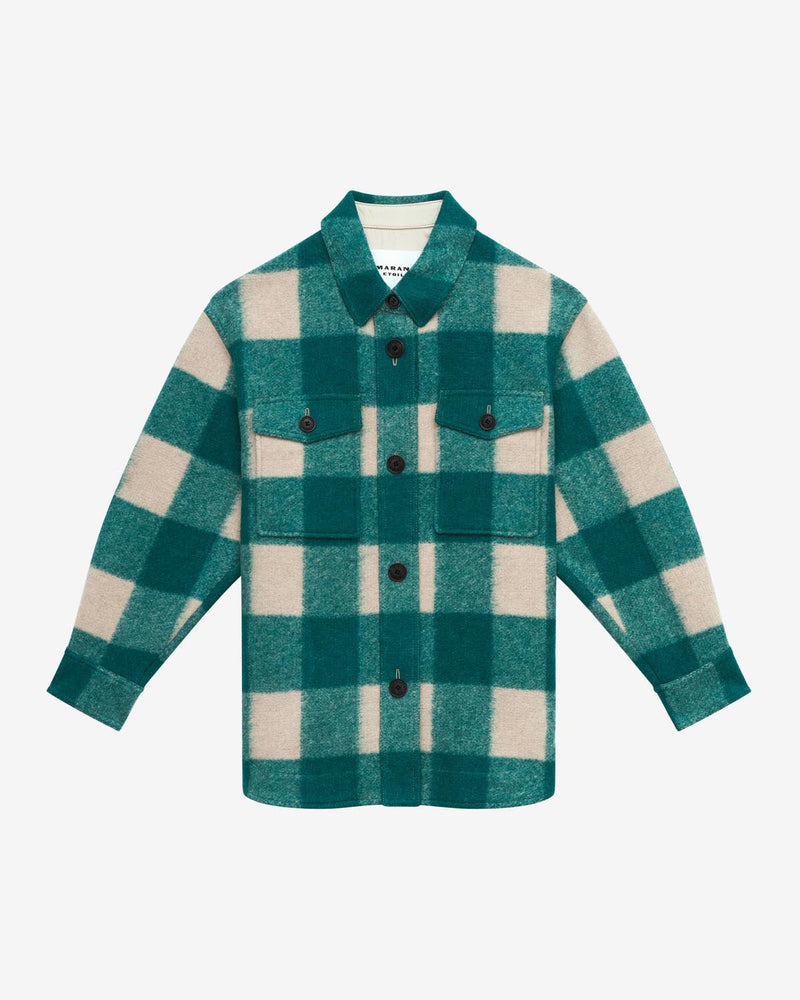 Chic Harveli Checked Wool Blend Coat: Elegant Short Design with Logo Detail