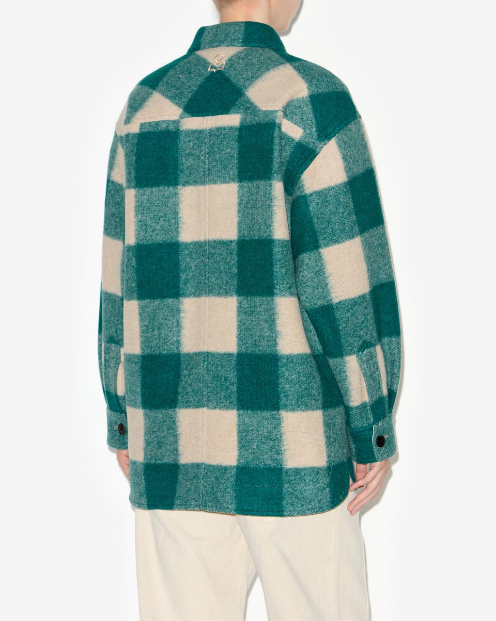 Chic Harveli Checked Wool Blend Coat: Elegant Short Design with Logo Detail