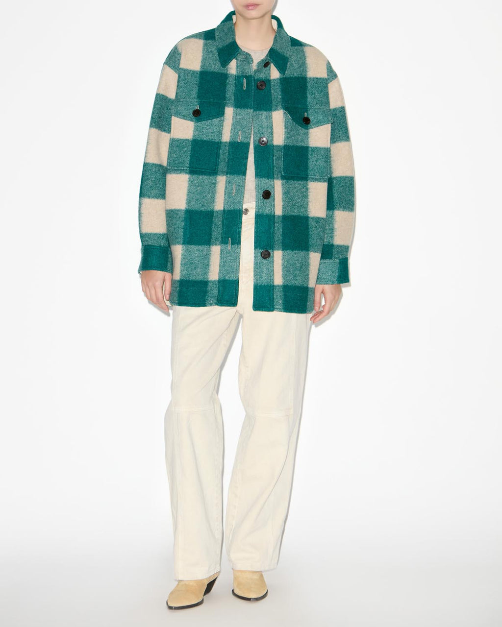 Chic Harveli Checked Wool Blend Coat: Elegant Short Design with Logo Detail