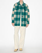 Chic Harveli Checked Wool Blend Coat: Elegant Short Design with Logo Detail