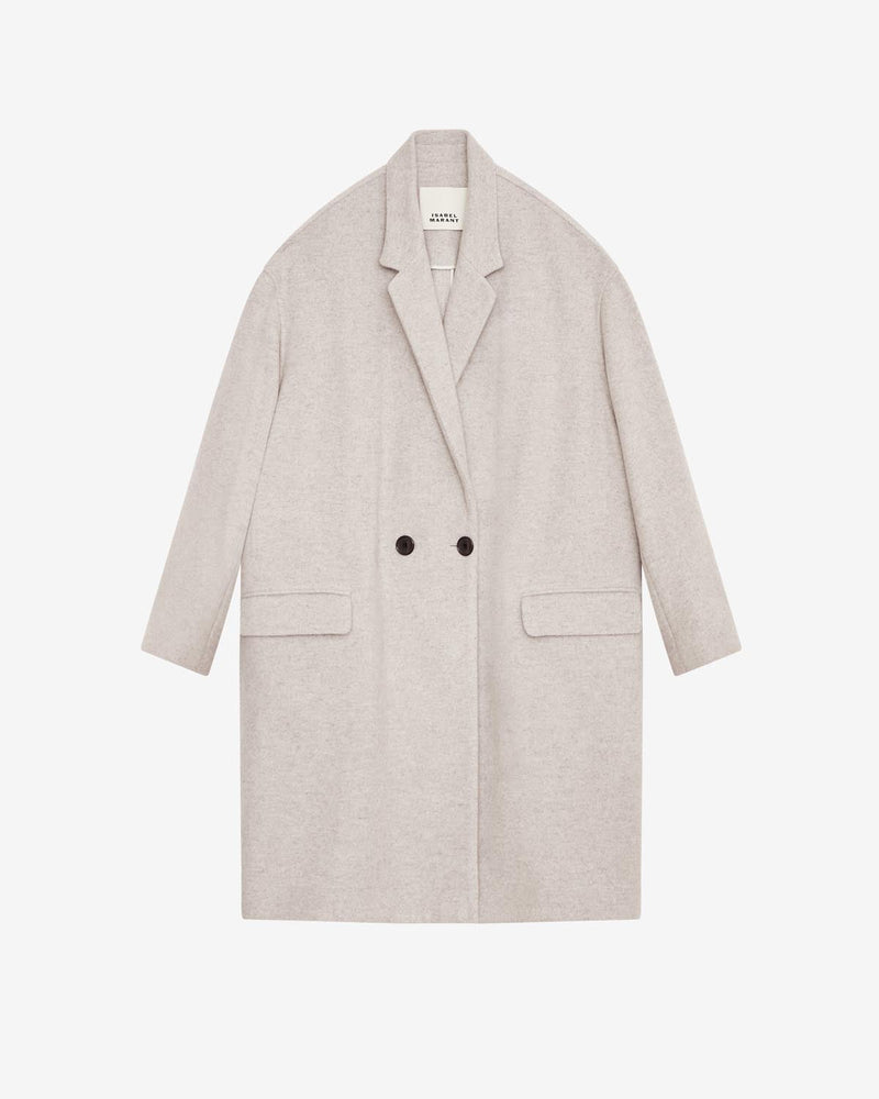 Isabel Marant Efegozi Light Gray Wool Blend Loose Fit Three-Quarter Coat