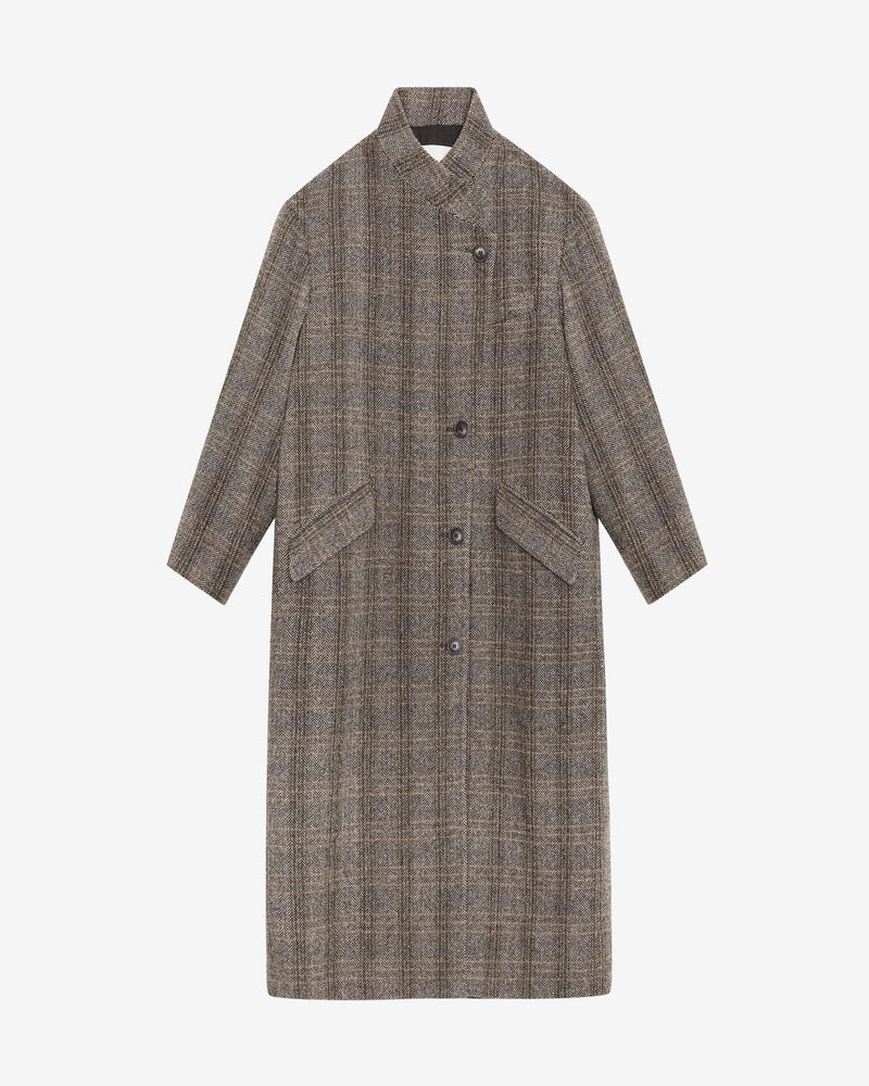 Sabine Elegant Wool Checked Coat: Loose Fit, Button Closure, Side Pockets