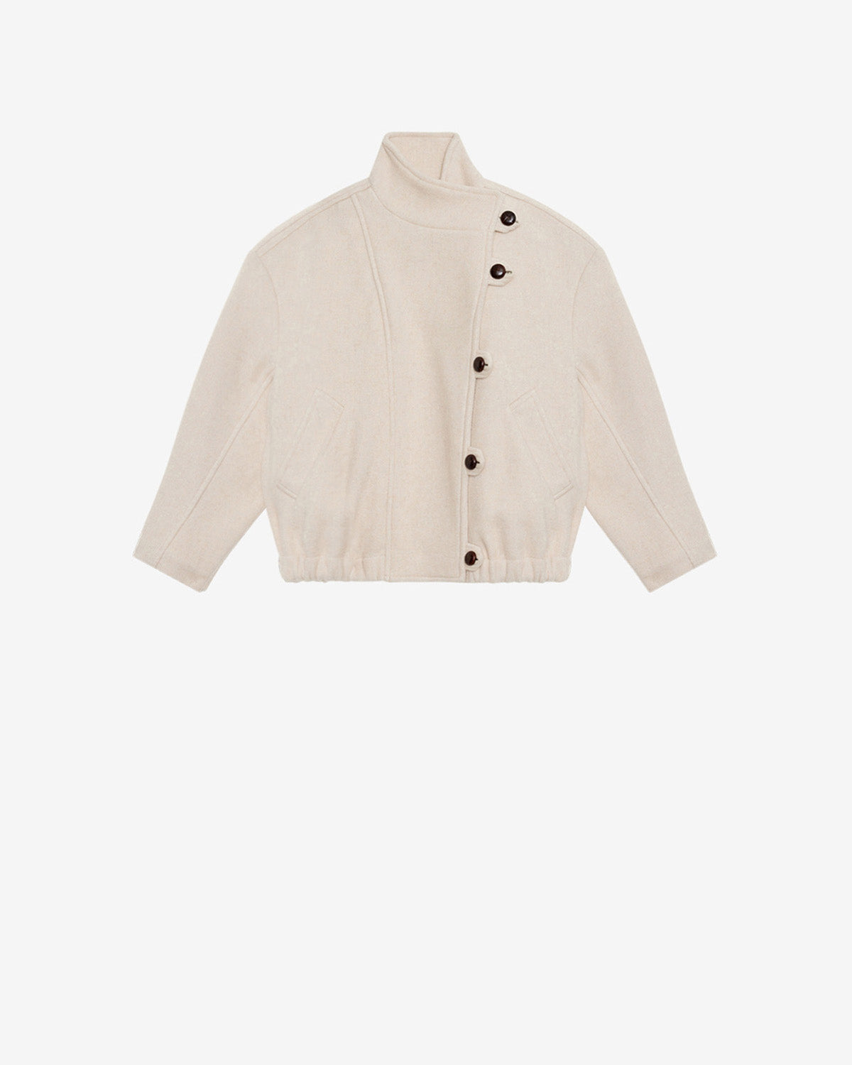 Chic Wool Blend Cropped Coat with Stand-Up Collar &amp; Asymmetrical Buttons