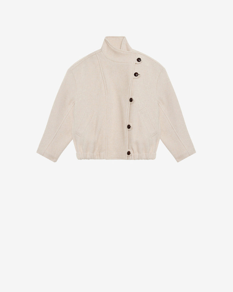 Chic Wool Blend Cropped Coat with Stand-Up Collar & Asymmetrical Buttons