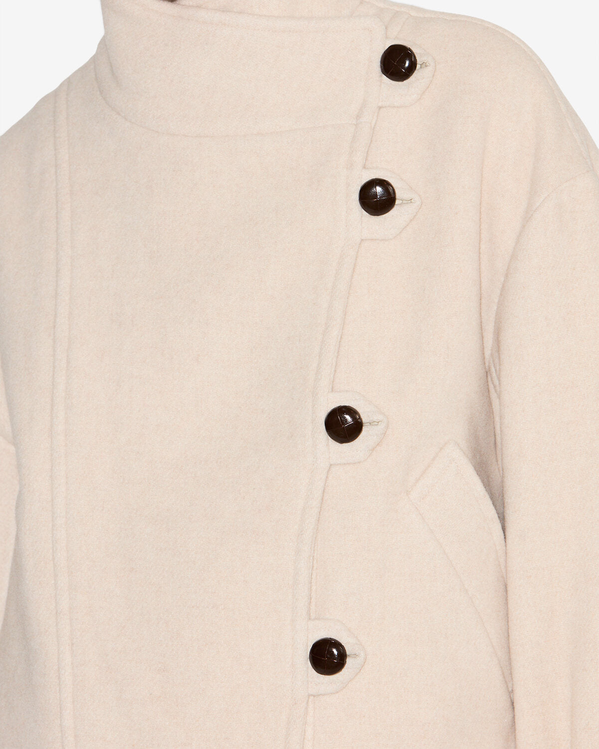 Chic Wool Blend Cropped Coat with Stand-Up Collar &amp; Asymmetrical Buttons