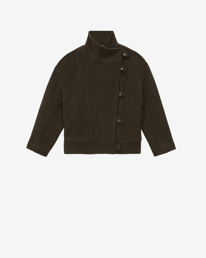 Isabel Marant Hanis Women's Cropped Wool Blend Coat with Stand Collar Style