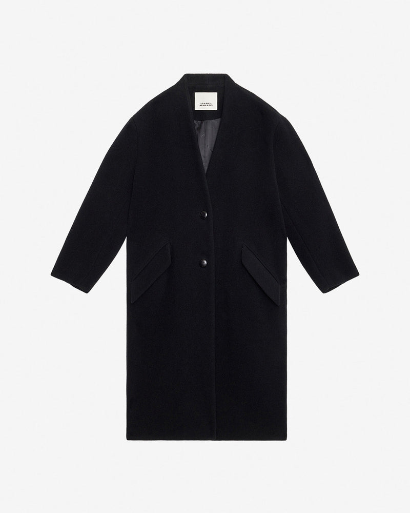 Isabel Marant Florane Long Wool Blend Coat Buttoned Front Collarless Design