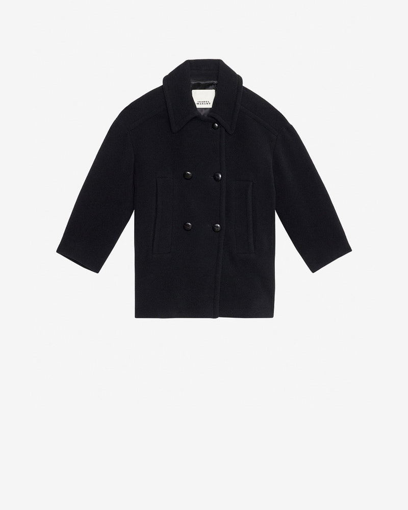 Isabel Marant Fiby Black Wool Blend Crossover Coat: Elegant, Chic Outerwear