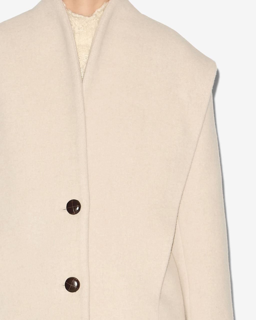 Chic Isabel Marant Dyogo Ecru Wool Blend Coat: Structured Shoulders, Long Sleeves