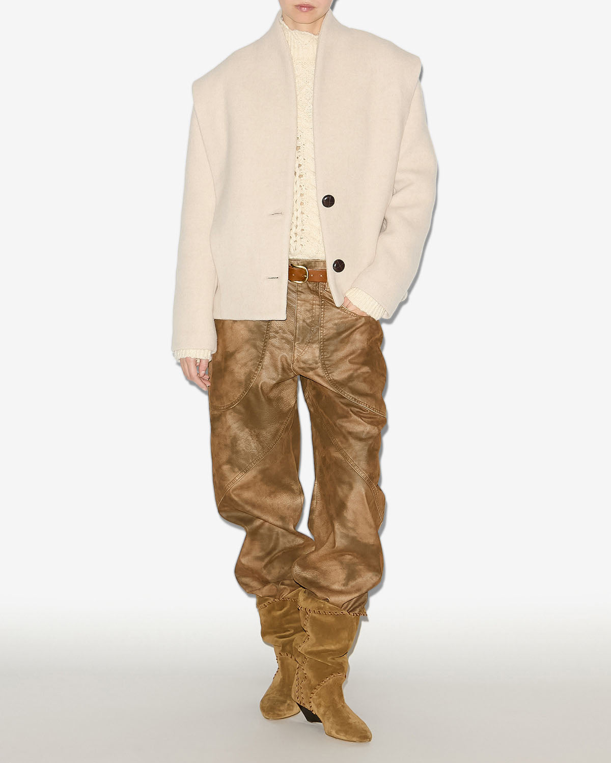 Chic Isabel Marant Dyogo Ecru Wool Blend Coat: Structured Shoulders, Long Sleeves