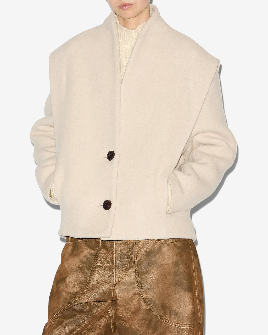 Chic Isabel Marant Dyogo Ecru Wool Blend Coat: Structured Shoulders, Long Sleeves