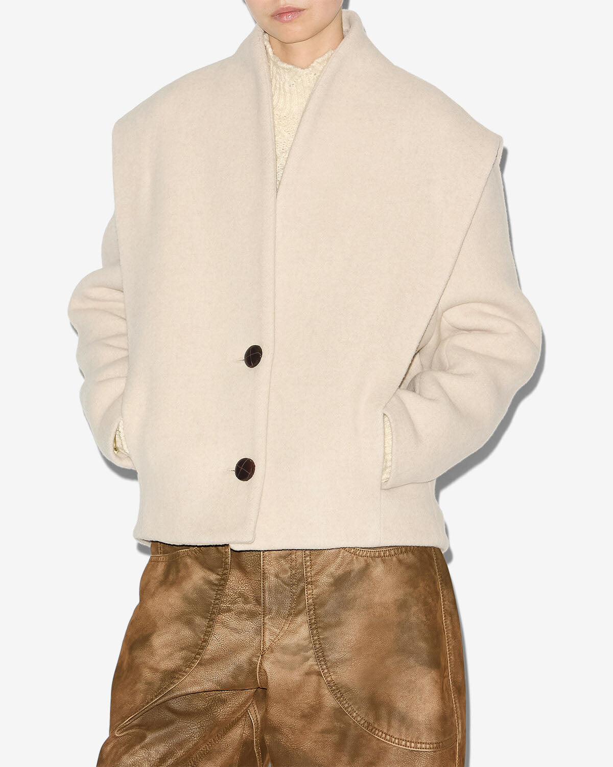 Chic Isabel Marant Dyogo Ecru Wool Blend Coat: Structured Shoulders, Long Sleeves