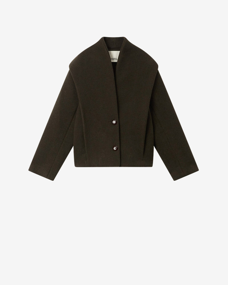 Isabel Marant Dyogo Women's Dark Khaki Wool Blend Structured Coat
