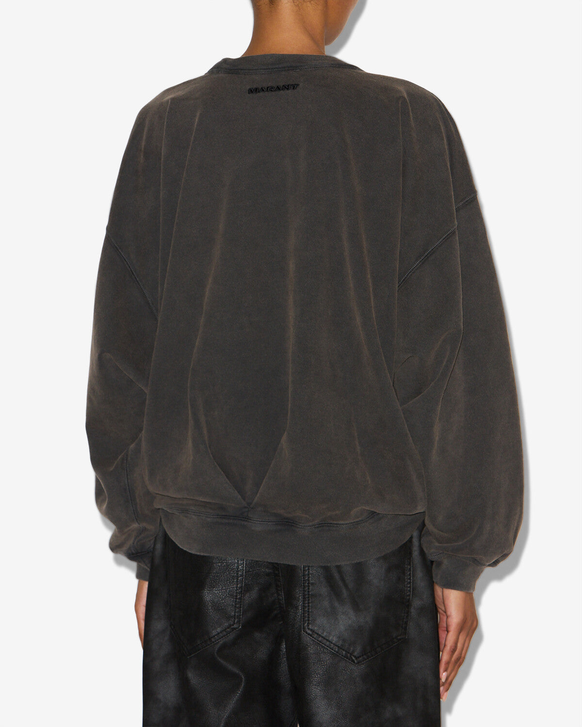 Chic Sauria Draped Washed Cotton Sweatshirt – Embroidered Logo, Loose Fit, Black