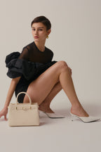 Chic Ivory Togo Leather Book Tote Bag 25: Versatile Crossbody Handbag