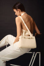 Chic Ivory Togo Leather Book Tote Bag 25: Versatile Crossbody Handbag