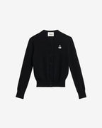 Chic Mona Cotton Blend Knit Cardigan with Embroidered Logo & Ribbed Finish