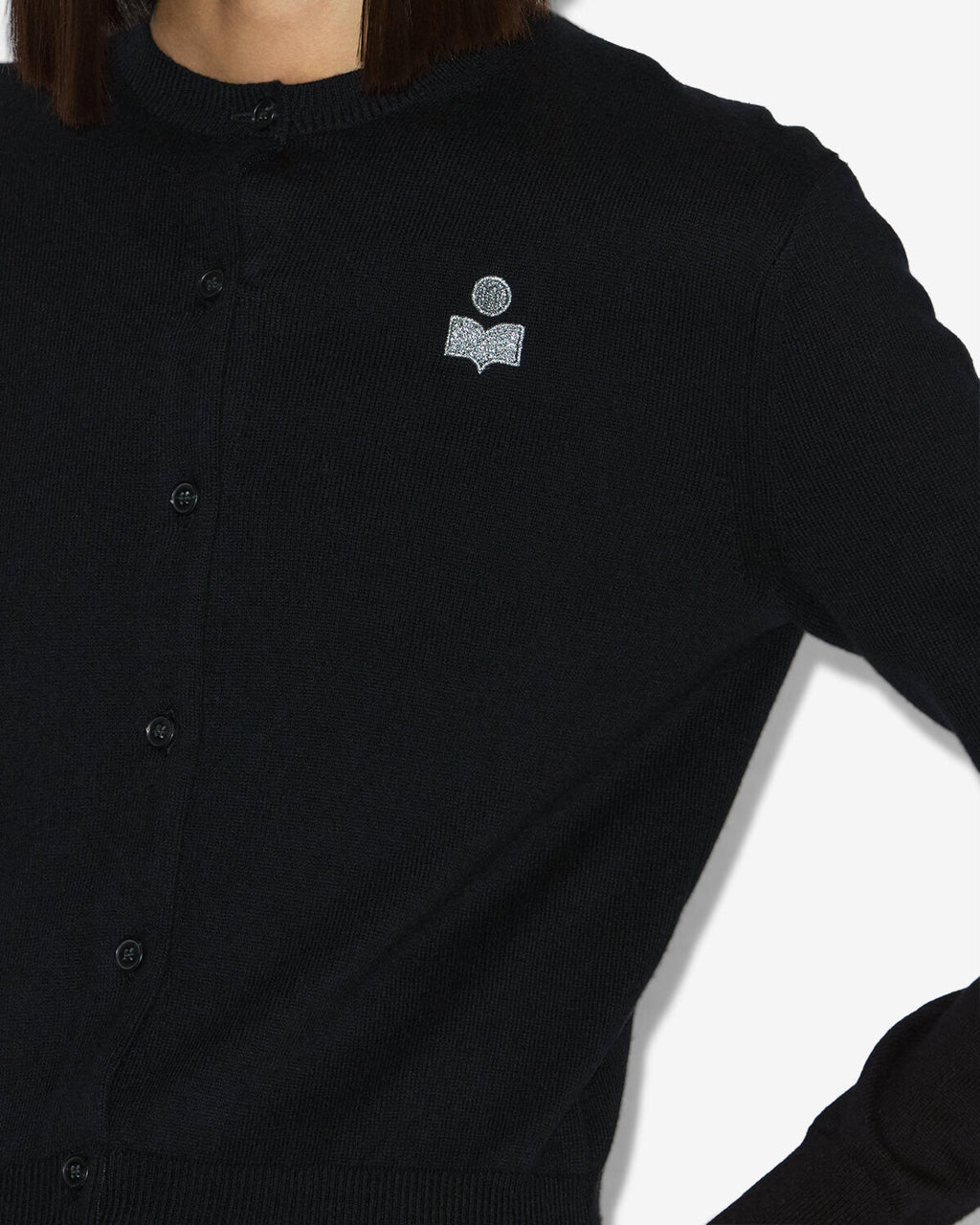 Chic Mona Cotton Blend Knit Cardigan with Embroidered Logo & Ribbed Finish