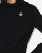 Chic Mona Cotton Blend Knit Cardigan with Embroidered Logo & Ribbed Finish