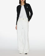 Chic Mona Cotton Blend Knit Cardigan with Embroidered Logo & Ribbed Finish