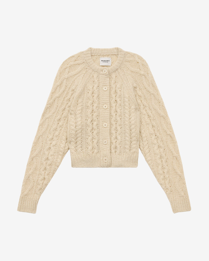 Luxurious Yara Ecru Openwork Cable Knit Cardigan Sweater with Raglan Sleeves