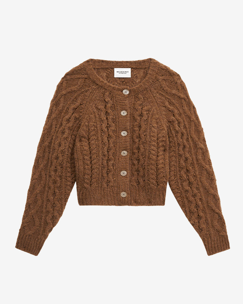 Etoile Yara Women's Bronze Openwork Cable Knit Cardigan with Raglan Sleeves