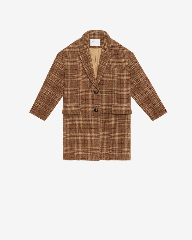 Luxurious Checkered Virgin Wool Limiza Coat for Women - Caramel Etoile