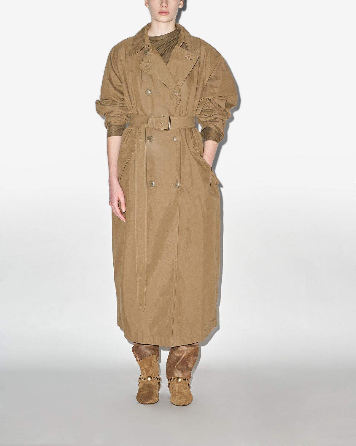 Chic Women&#39;s Long Cotton Double-Breasted Trench Coat Notched Lapel