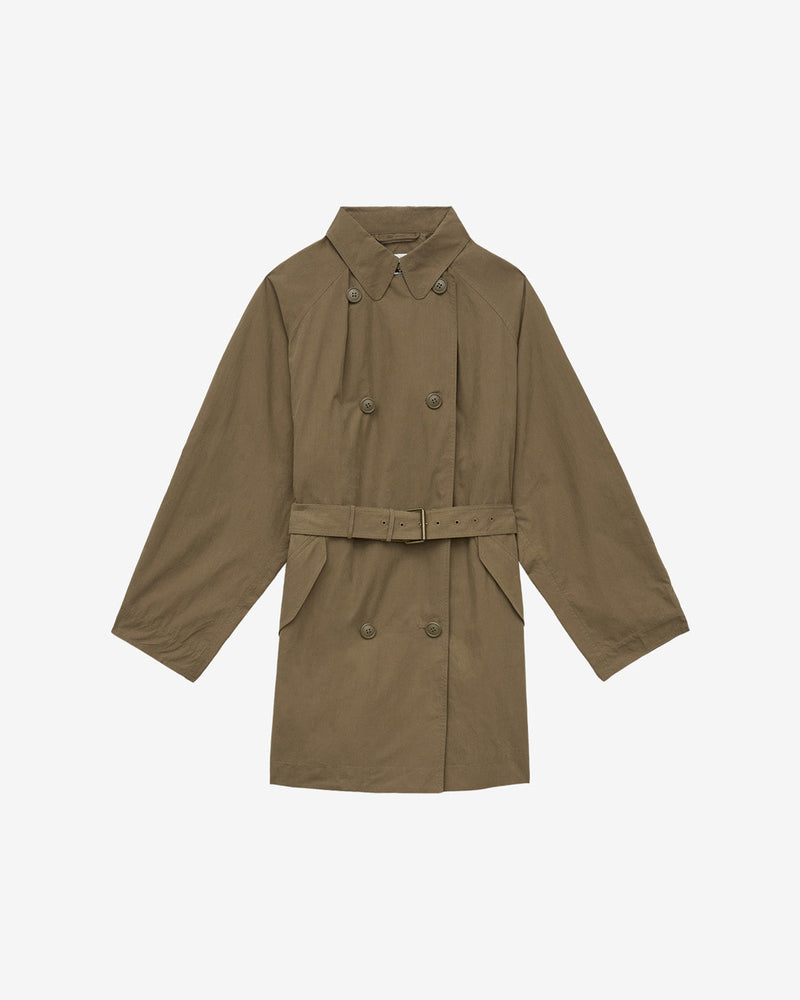 Etoile Carlota Women's Crisp Cotton Khaki Double-Breasted Trench Coat with Belt