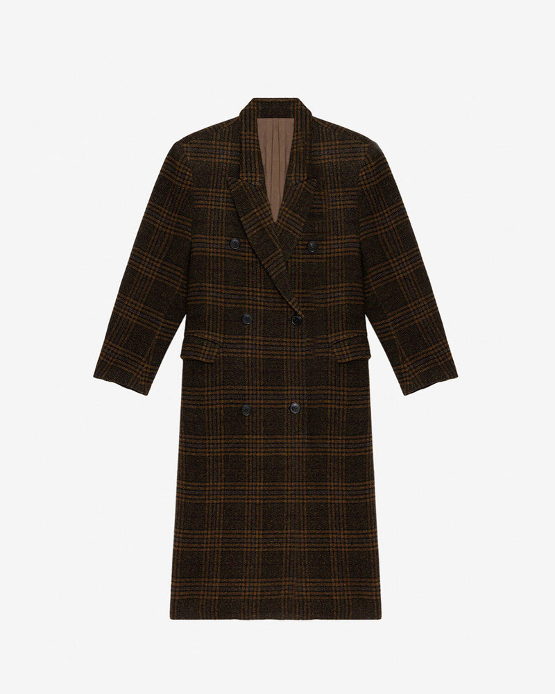 Etoile Lexana Khaki Checkered Virgin Wool Long Coat Italian Collar