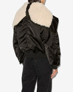 Chic Quilted Satin Nylon ELISA Coat Faux Fur Lapel Hooded Jacket