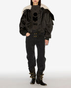 Chic Quilted Satin Nylon ELISA Coat Faux Fur Lapel Hooded Jacket