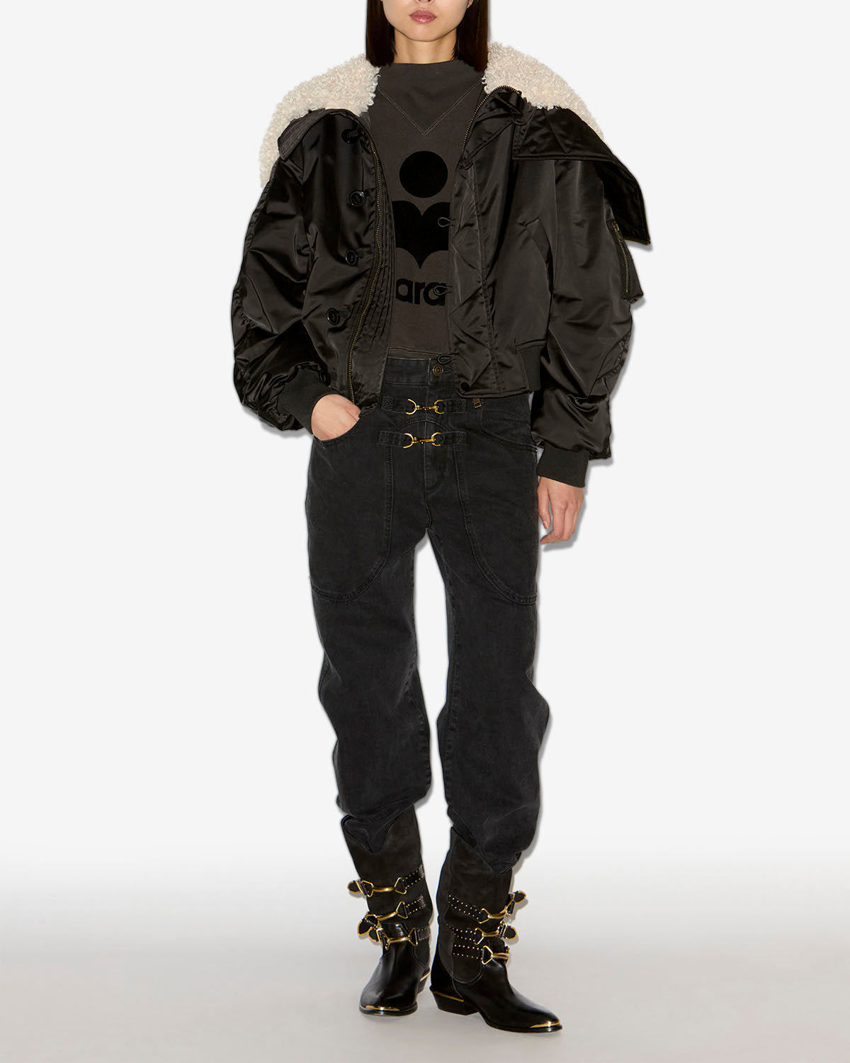 Chic Quilted Satin Nylon ELISA Coat Faux Fur Lapel Hooded Jacket