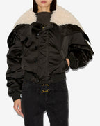 Chic Quilted Satin Nylon ELISA Coat Faux Fur Lapel Hooded Jacket