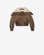 Chic Quilted Satin ELISA Coat with Faux Fur Lapel and Zippered Hood