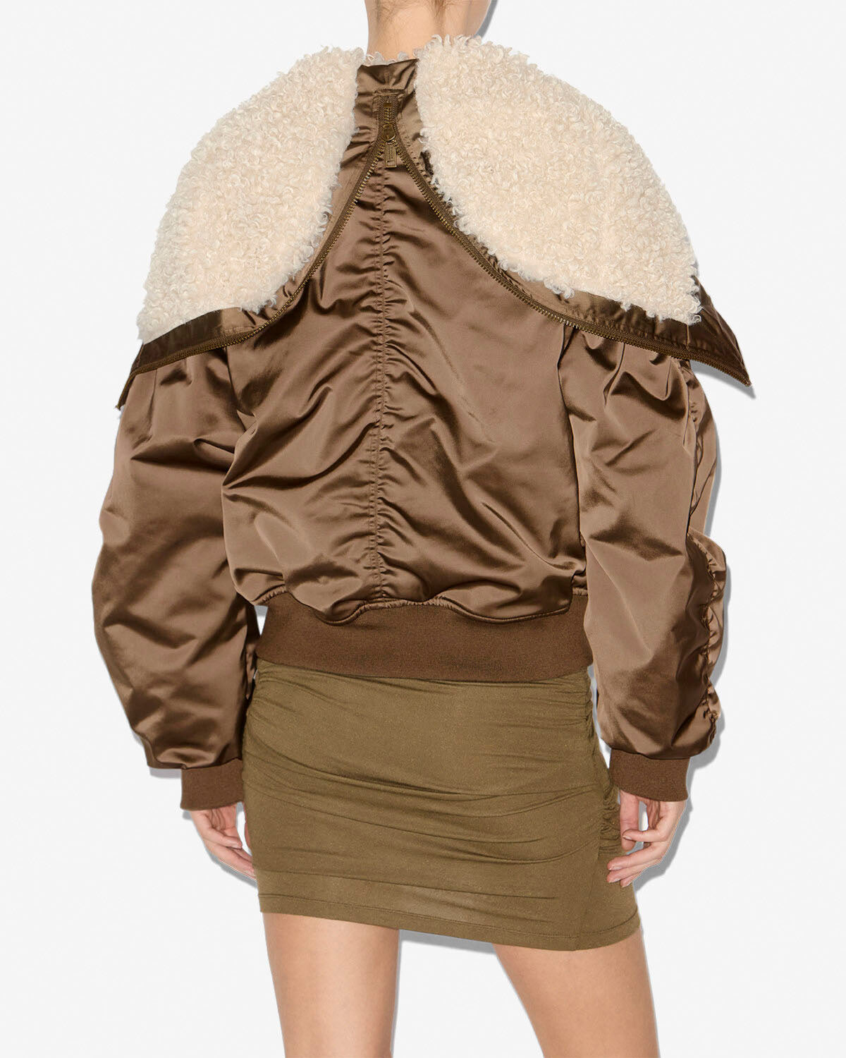 Chic Quilted Satin ELISA Coat with Faux Fur Lapel and Zippered Hood