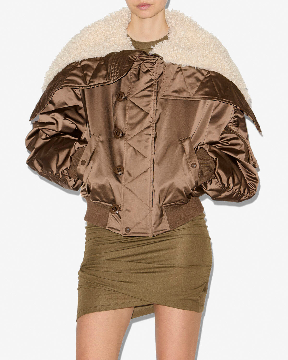 Chic Quilted Satin ELISA Coat with Faux Fur Lapel and Zippered Hood