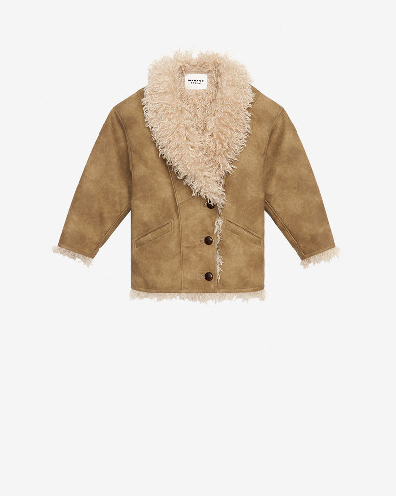 Etoile Clea Luxurious Shearling Style Buttoned Coat - Elegant Taupe Mid-Length