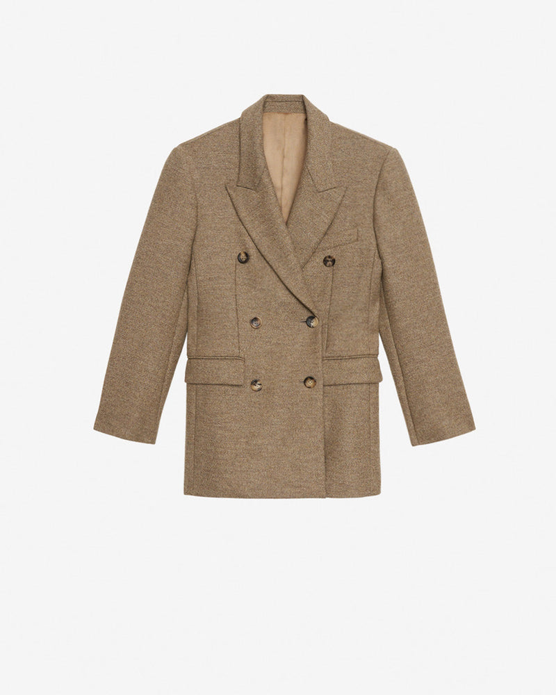 Isabel Marant Isidora Flecked Virgin Wool Suit Coat with Padded Shoulders