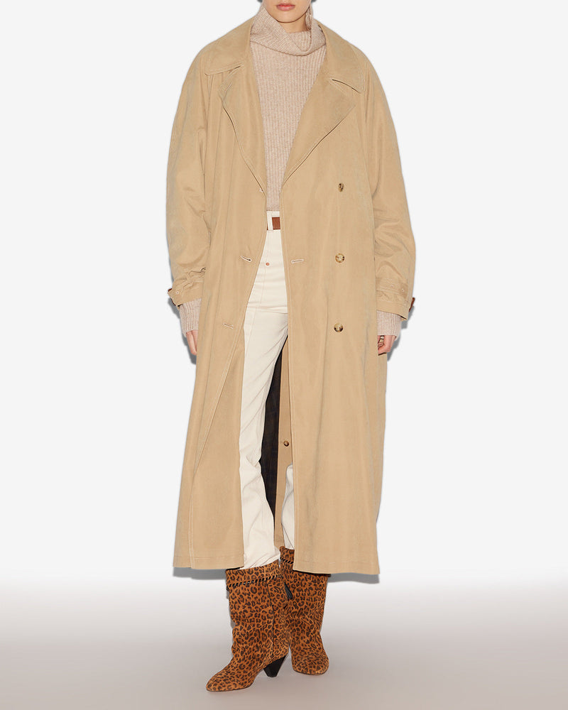 Isabel Marant Elea Flowing Double-Breasted Trench Coat with Leather Buckle Cuffs
