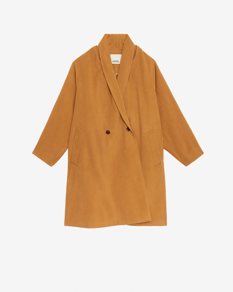 Isabel Marant Elise Camel Wool Blend Shawl Collar Long Coat for Women