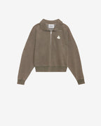 Chic Overdyed Cotton Stand-Up Collar Zip Sweatshirt with 'IM' Logo Detail