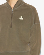 Chic Overdyed Cotton Stand-Up Collar Zip Sweatshirt with 'IM' Logo Detail